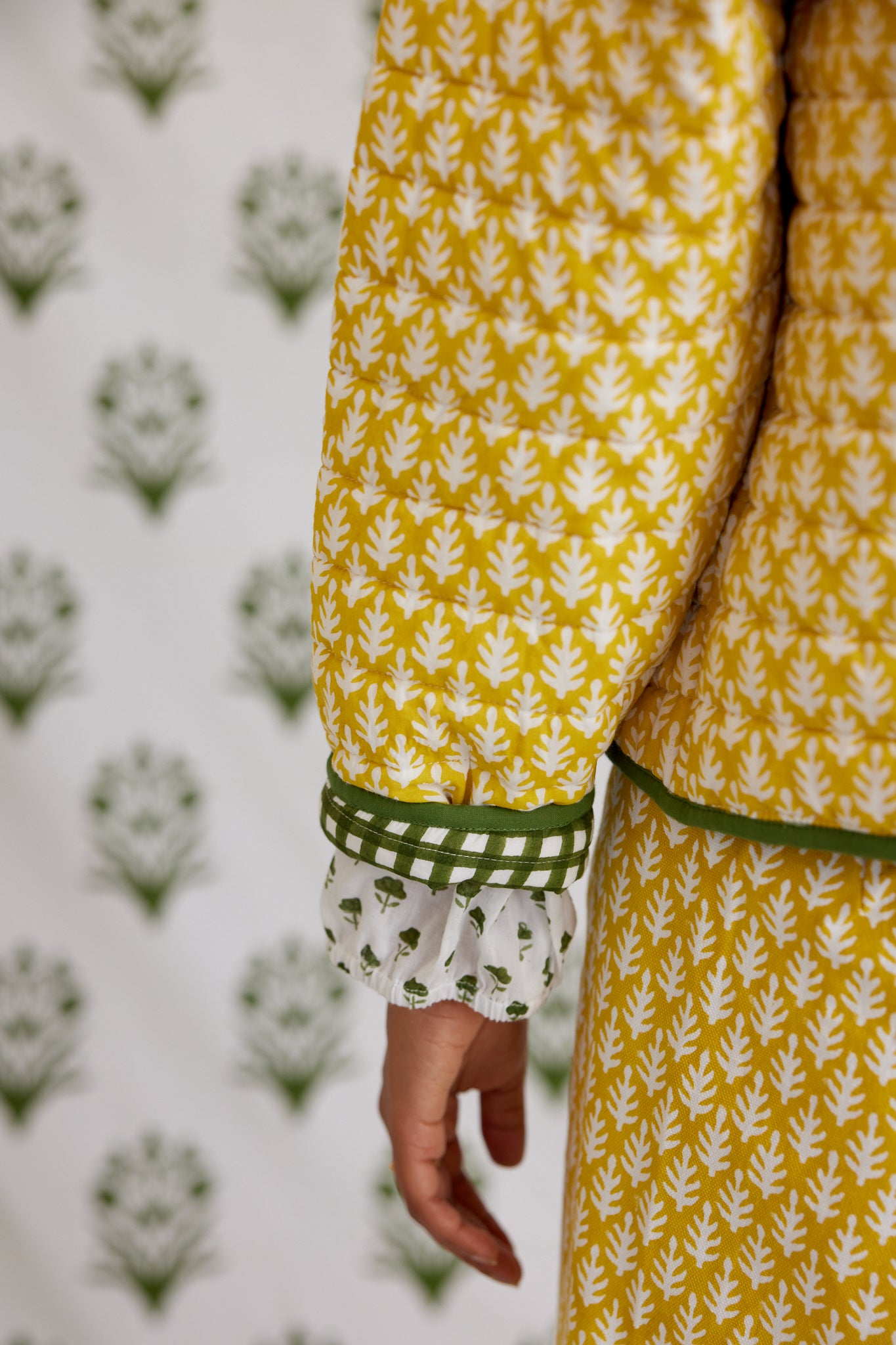 Reversible Quilted Jacket in Cornfield Yellow & Moss