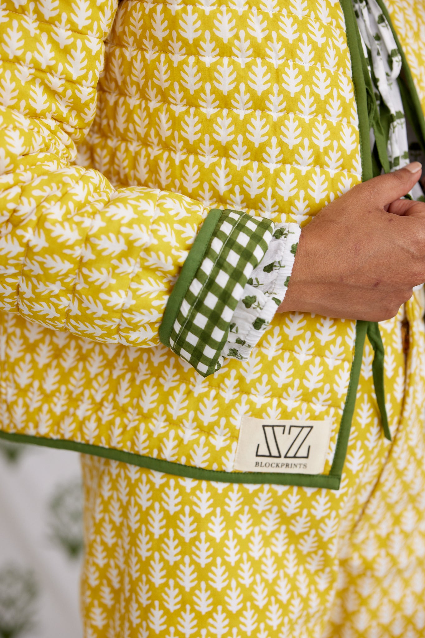Reversible Quilted Jacket in Cornfield Yellow & Moss