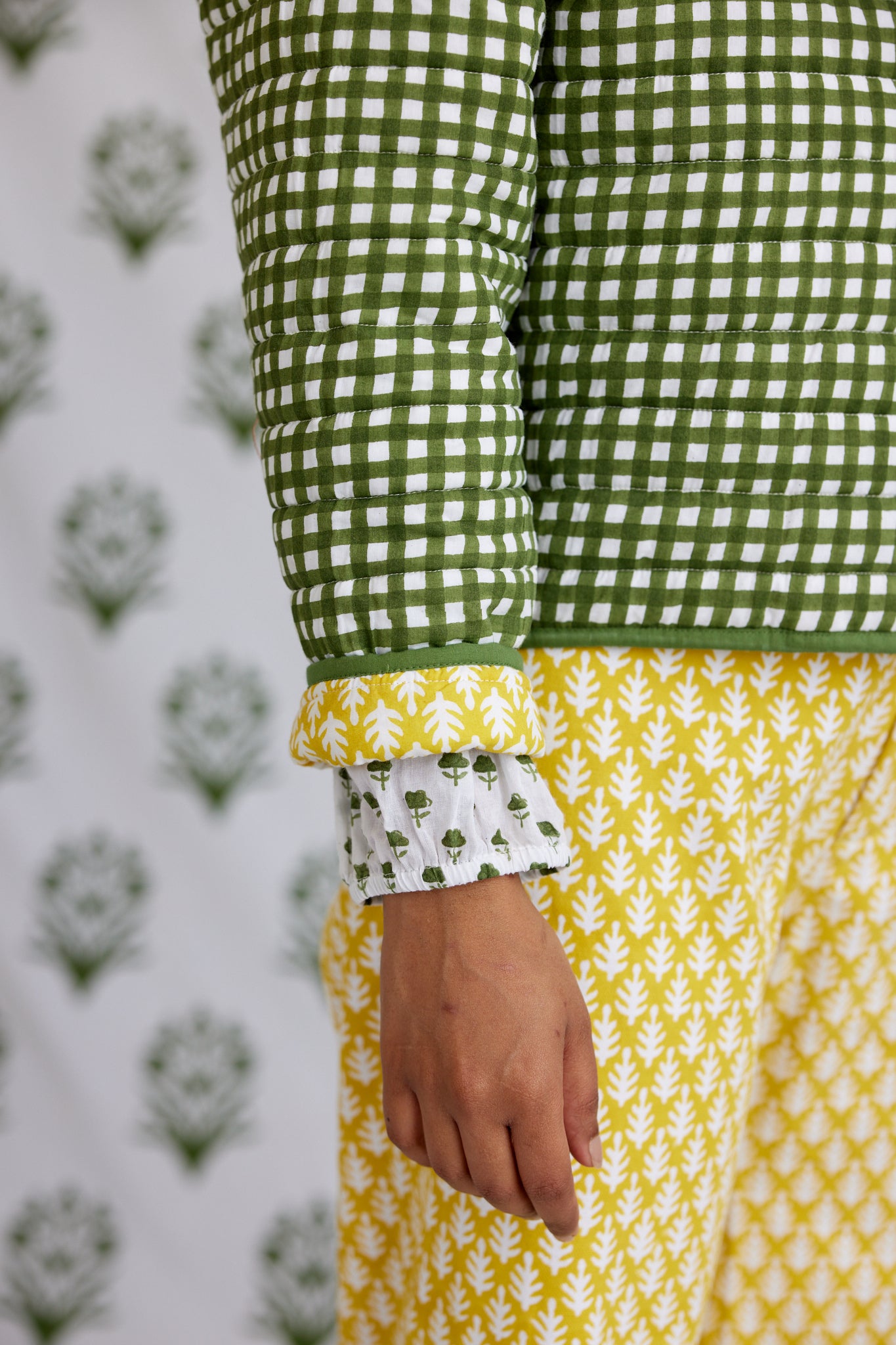 Reversible Quilted Jacket in Cornfield Yellow & Moss