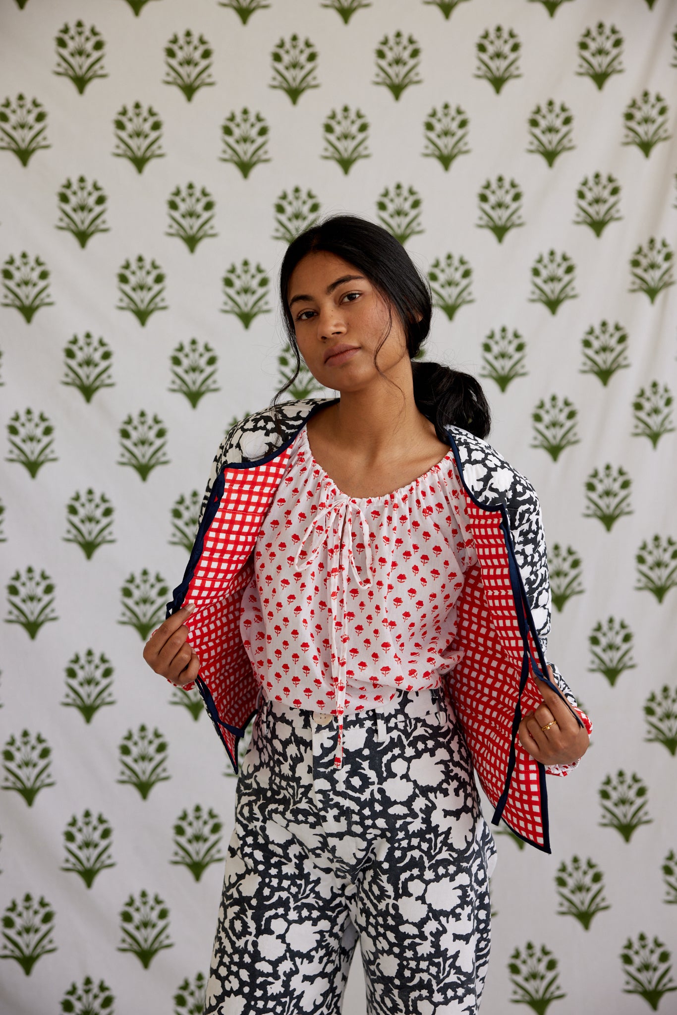 Reversible Quilted Jacket in Midnight & Cherry Red