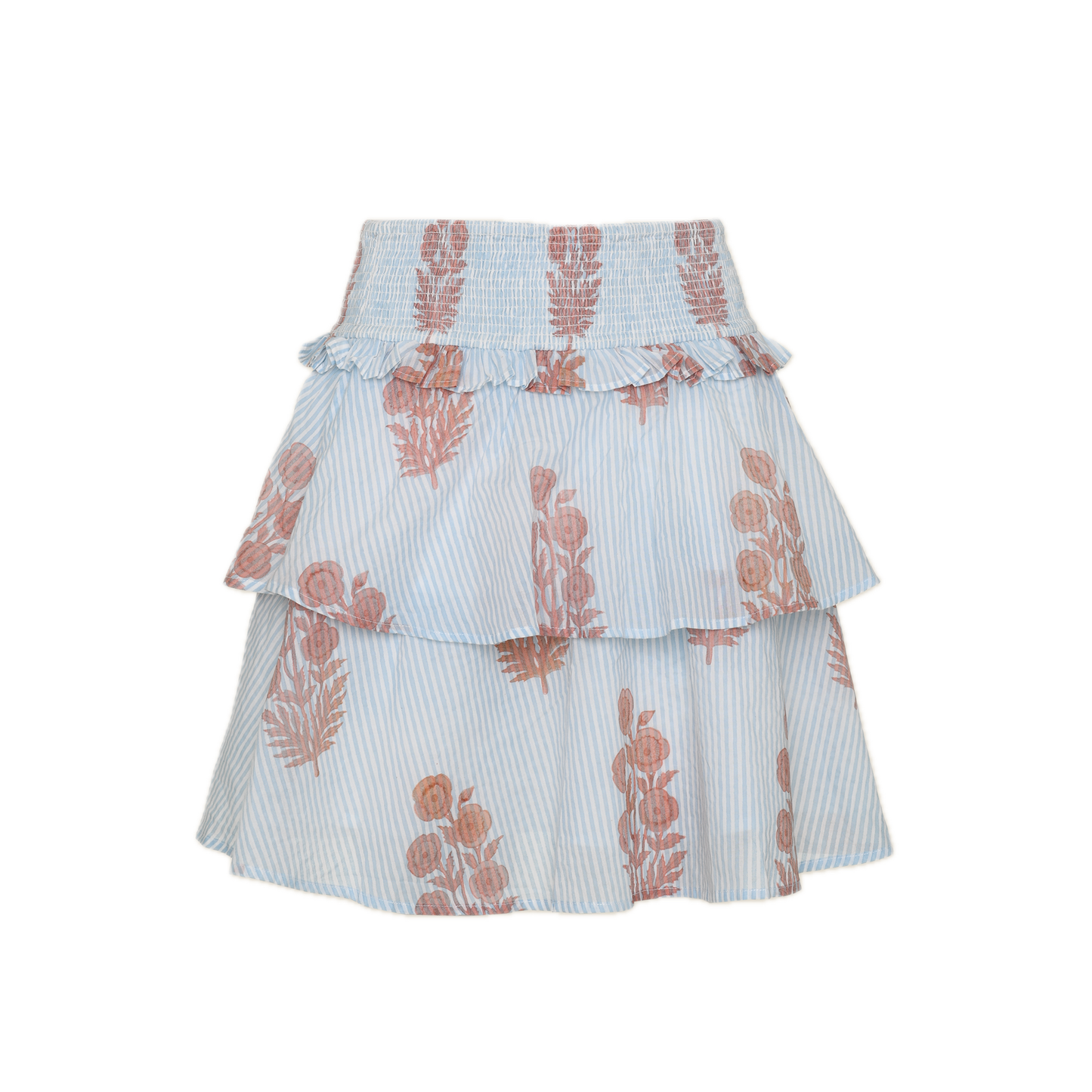 Final Sale: Veda Skirt in Poppy Stamp & Thin Stripes