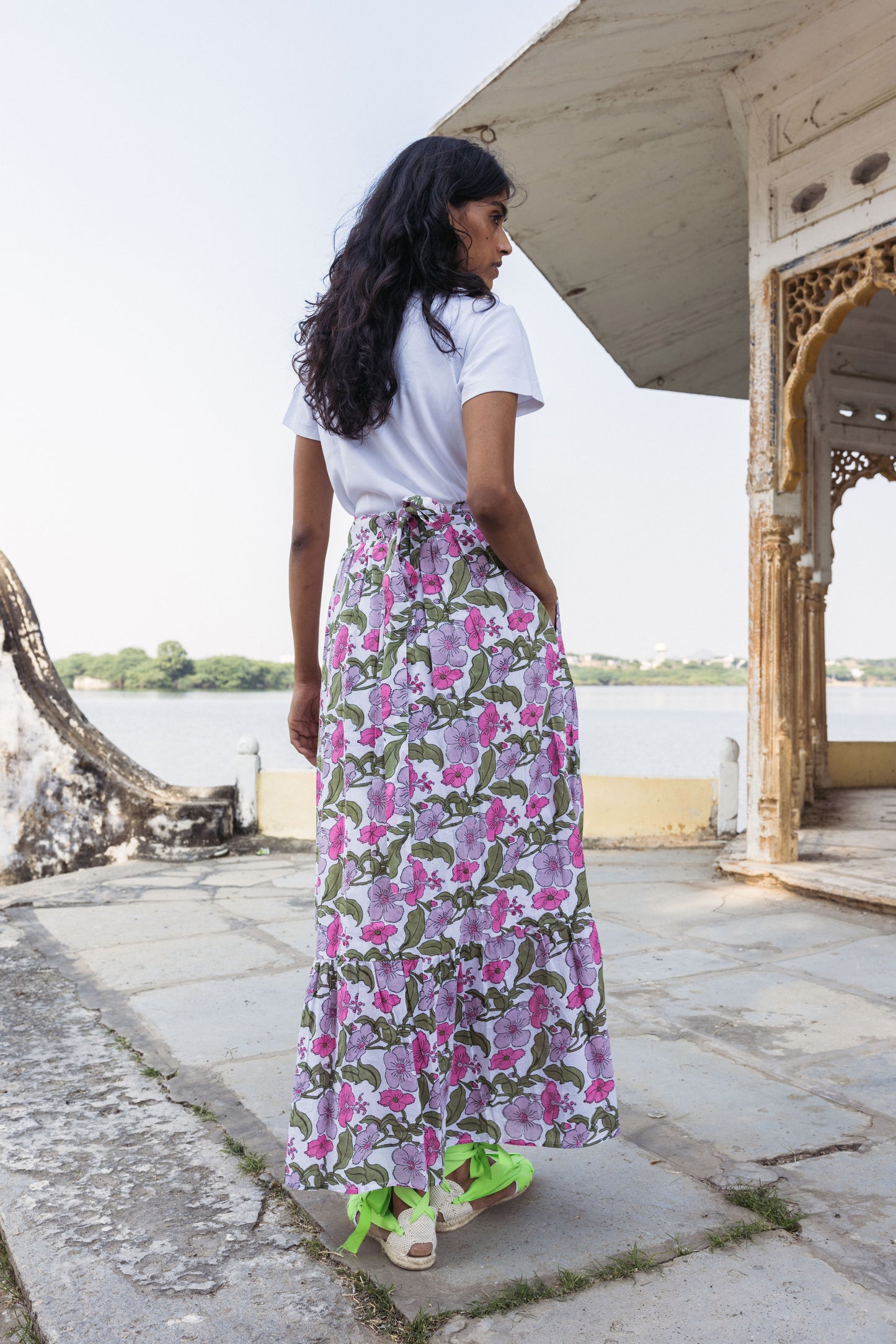 Long Wrap Skirt in Flower Power Print