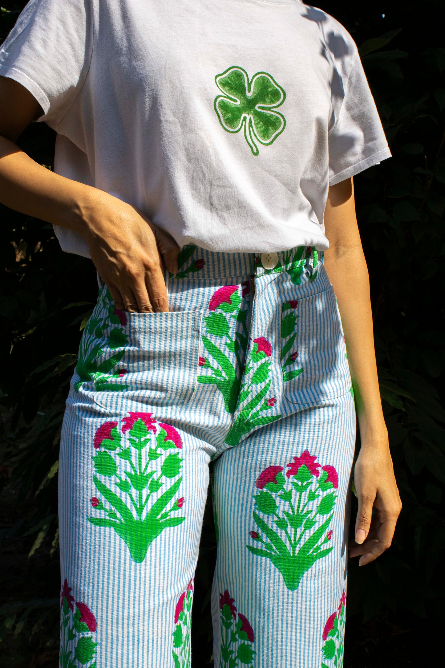 Boss Pant in Palladio Garden & Thin Stripes