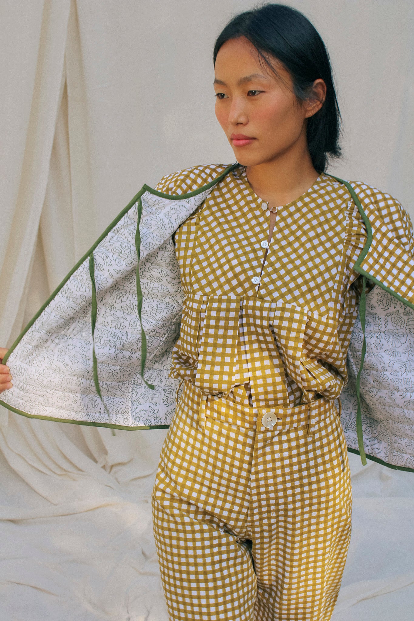 Quilted Jacket in Camel & Oasis Green