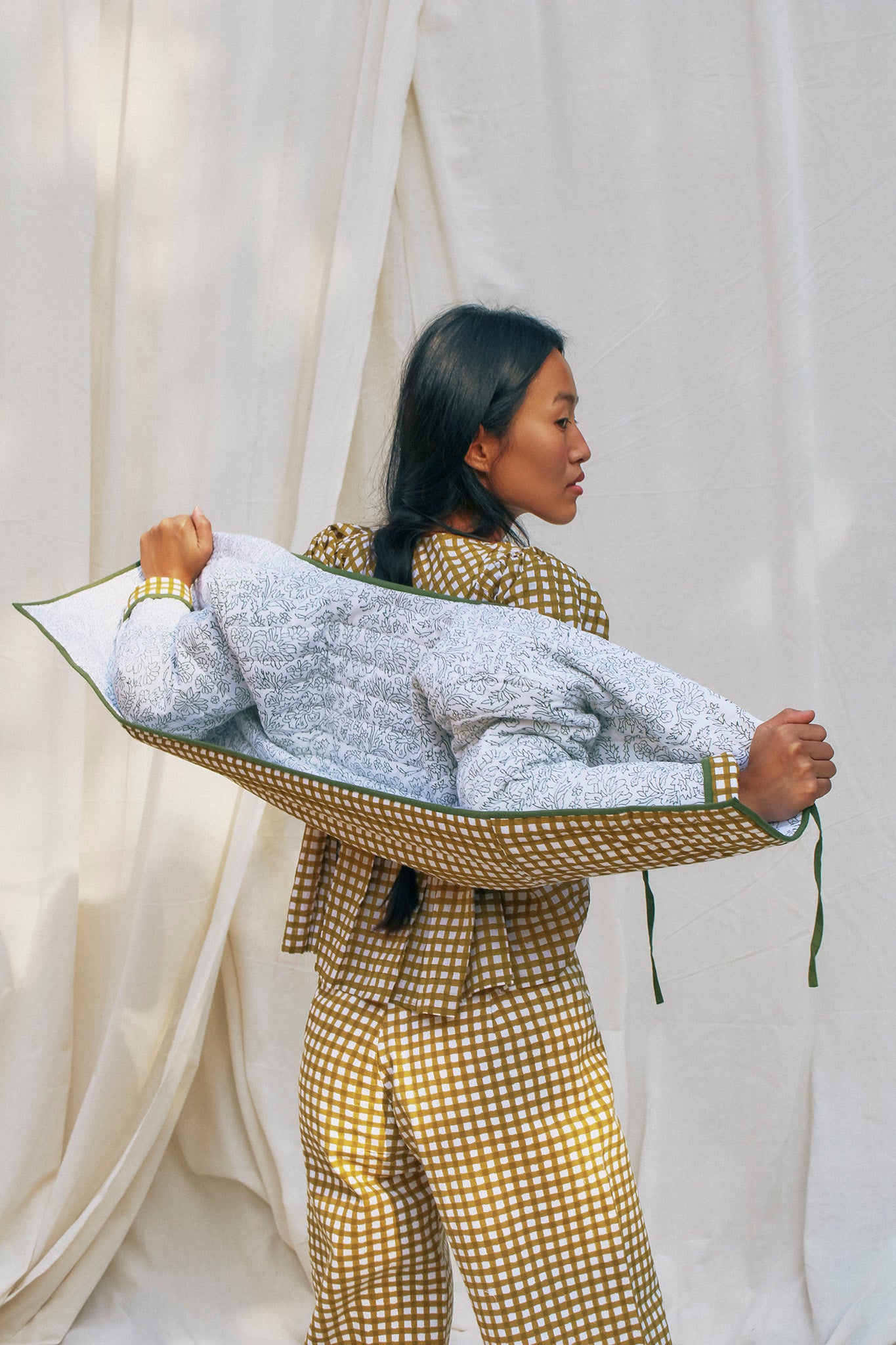 Quilted Jacket in Camel & Oasis Green