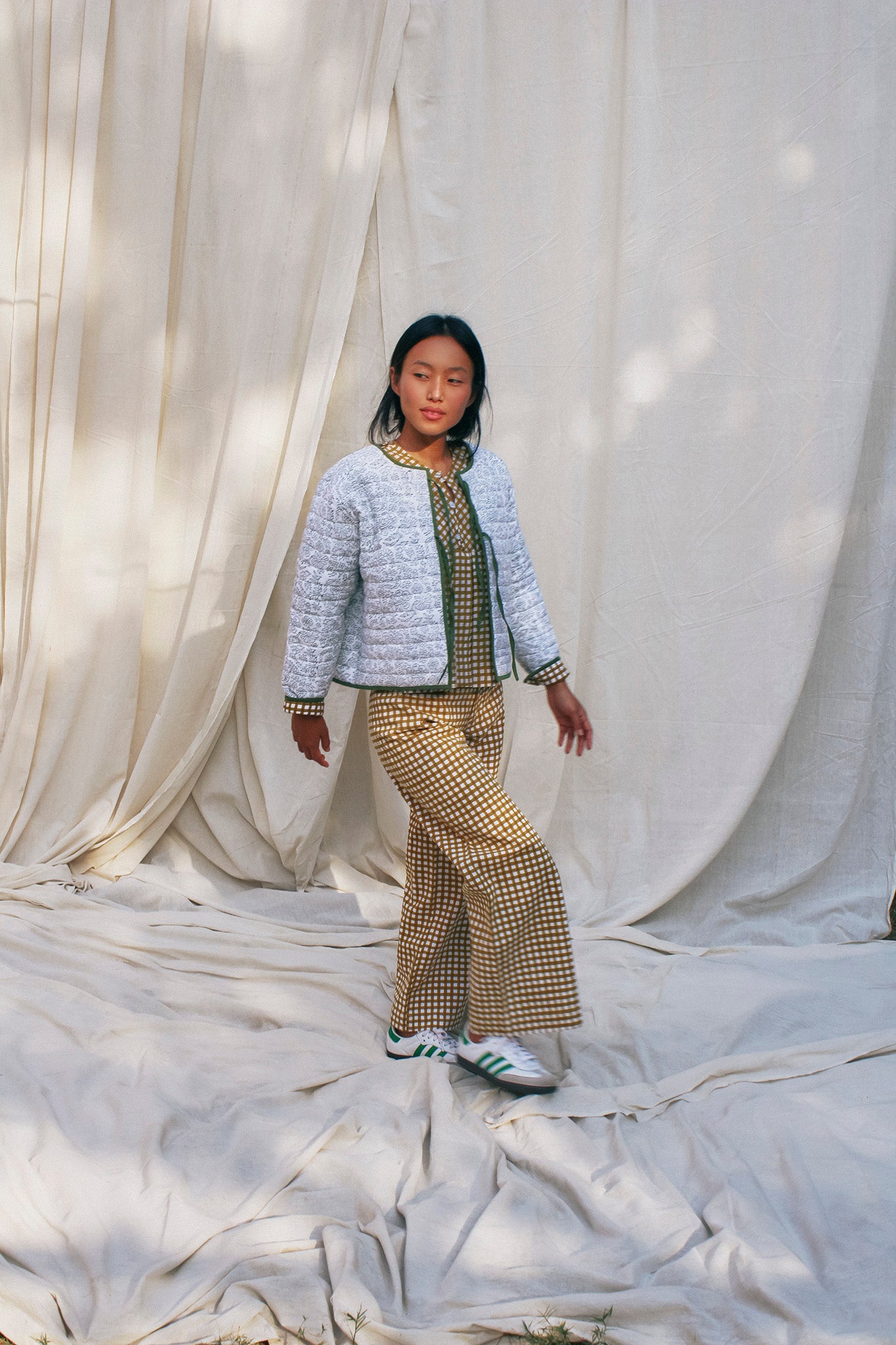Quilted Jacket in Camel & Oasis Green