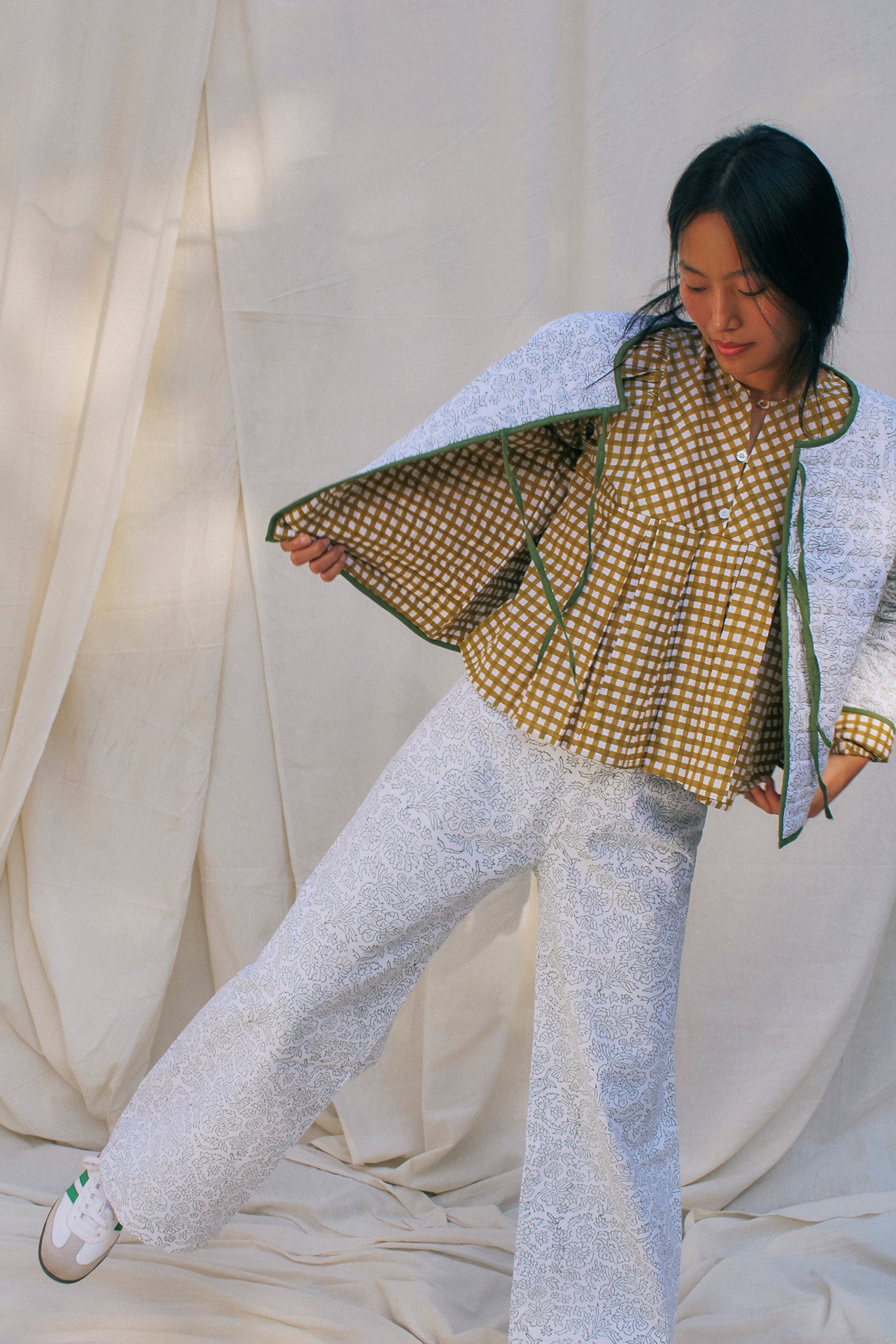 Quilted Jacket in Camel & Oasis Green