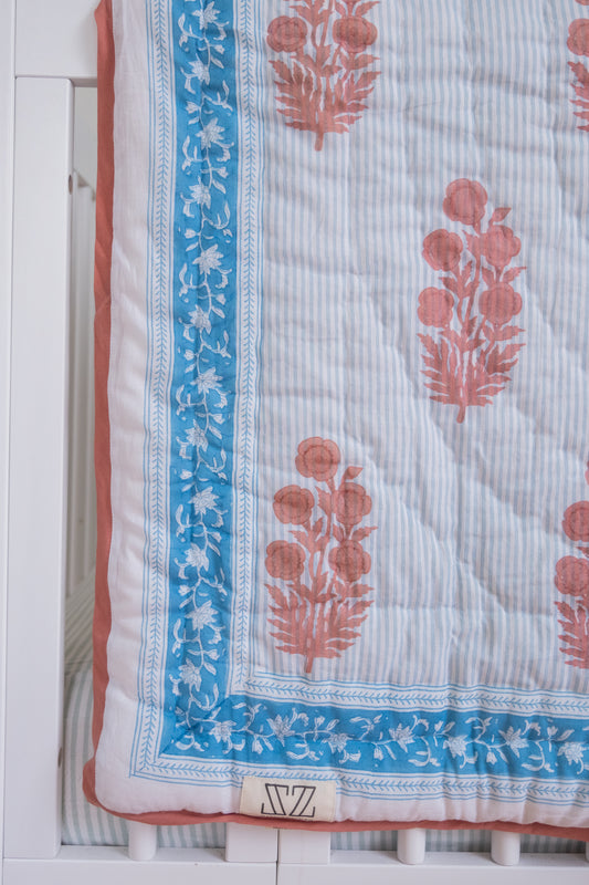 Baby Blanket in Poppy Stamp & Thin Stripes