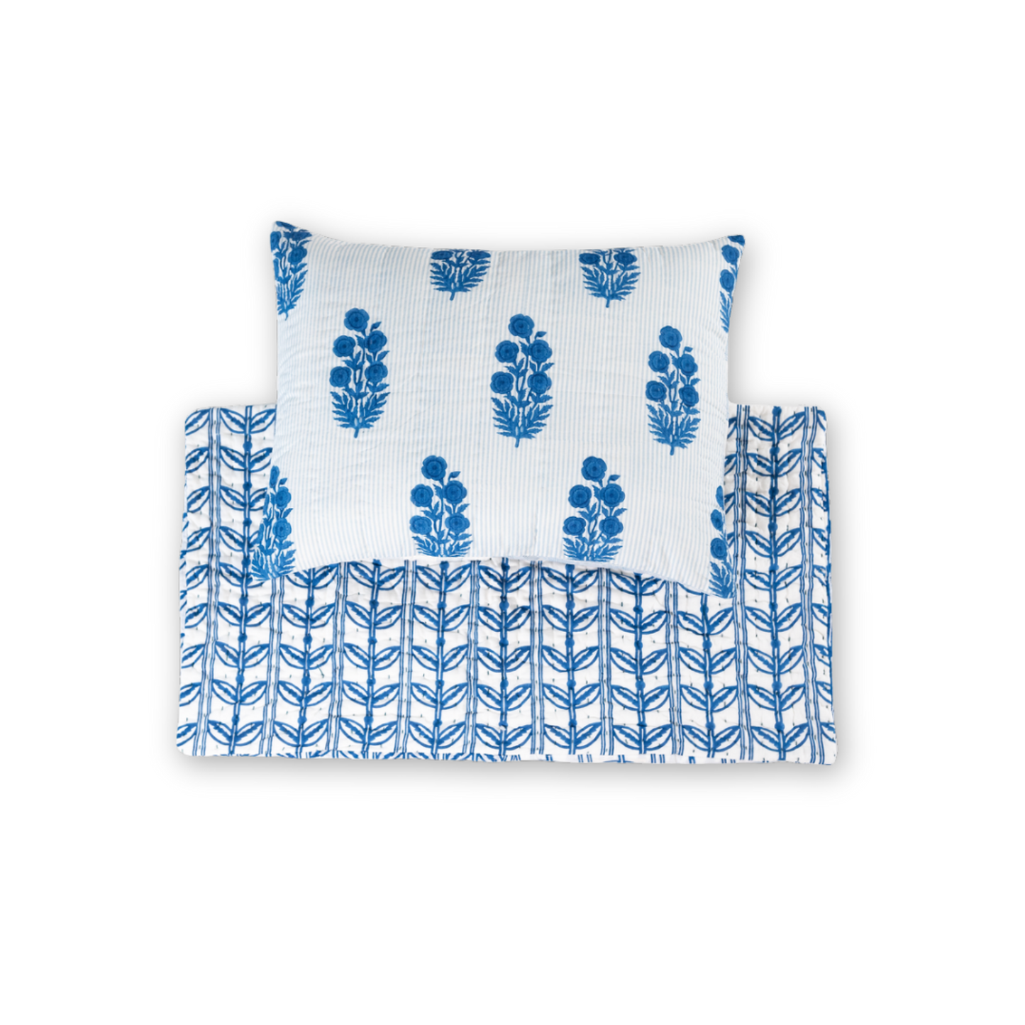 Standard Razai Sham in Poppy Stamp, Directoire Blue