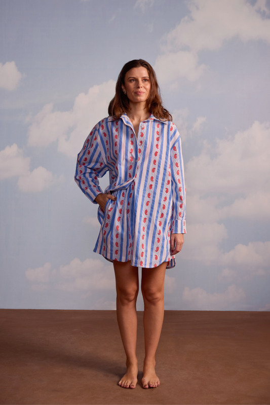 Oversized Buttoned Down Shirt in Ribbon Print