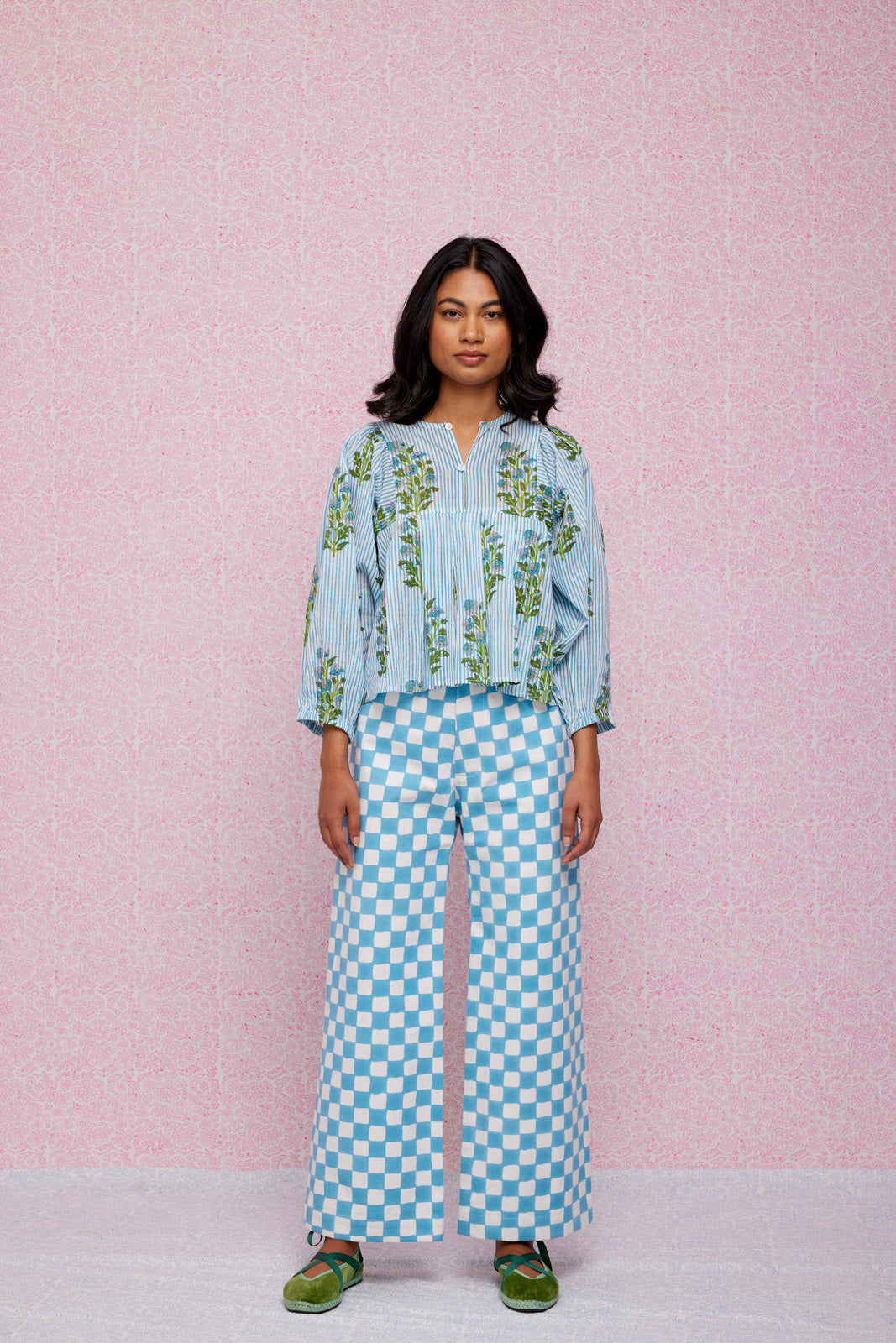 Final Sale: Disco Pants in Cornflower Blue Checks