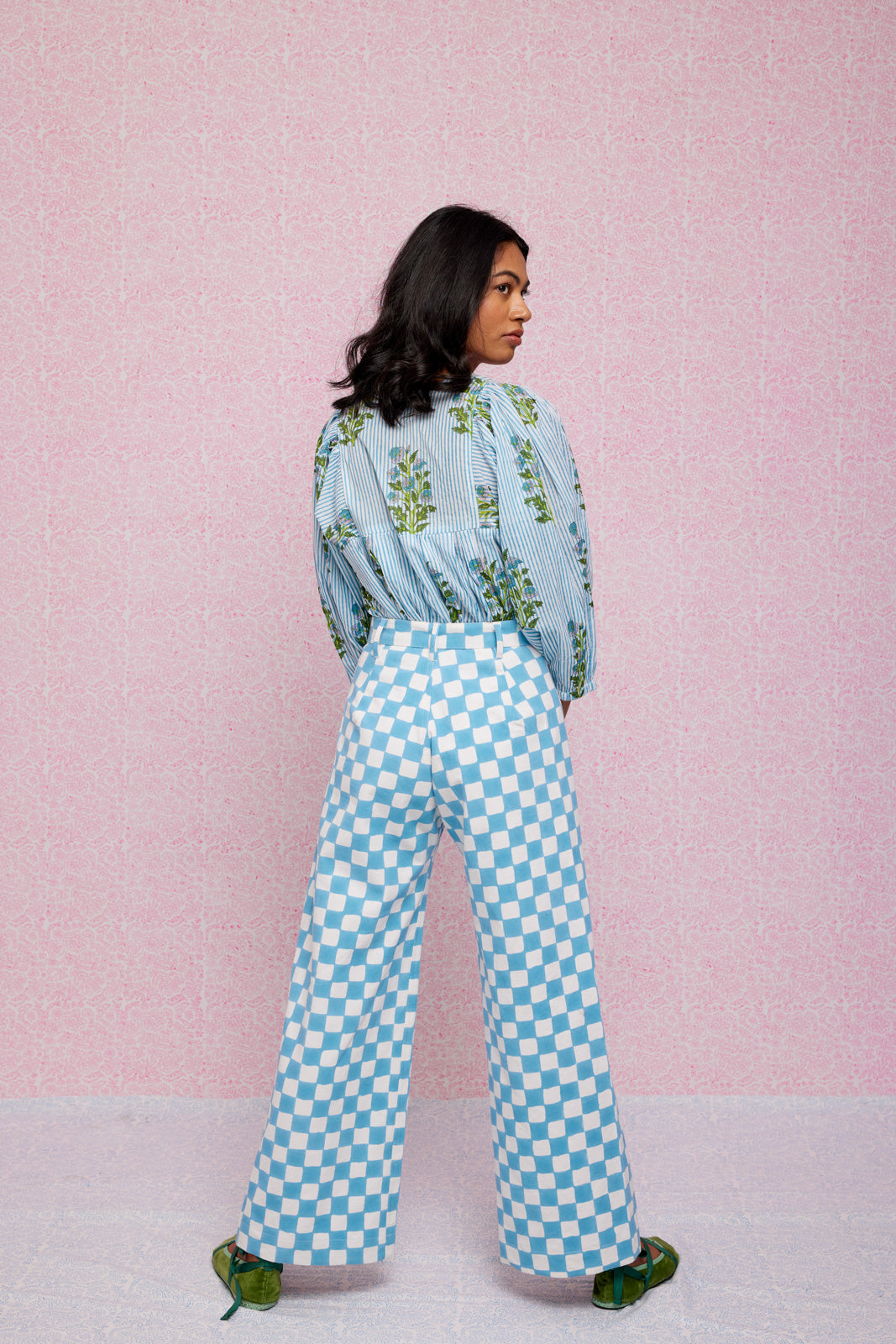 Final Sale: Disco Pants in Cornflower Blue Checks