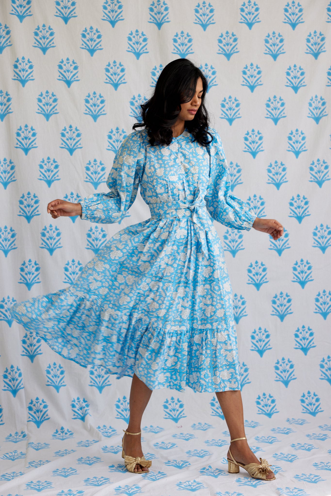 Final Sale: Aaron Dress in China Blue & Warm Grass