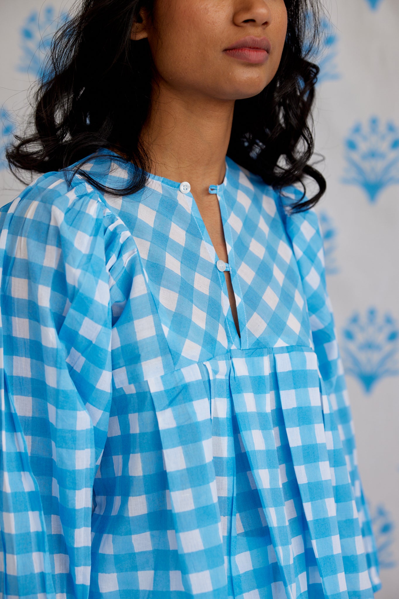 Eva Top in China Blue Gingham
