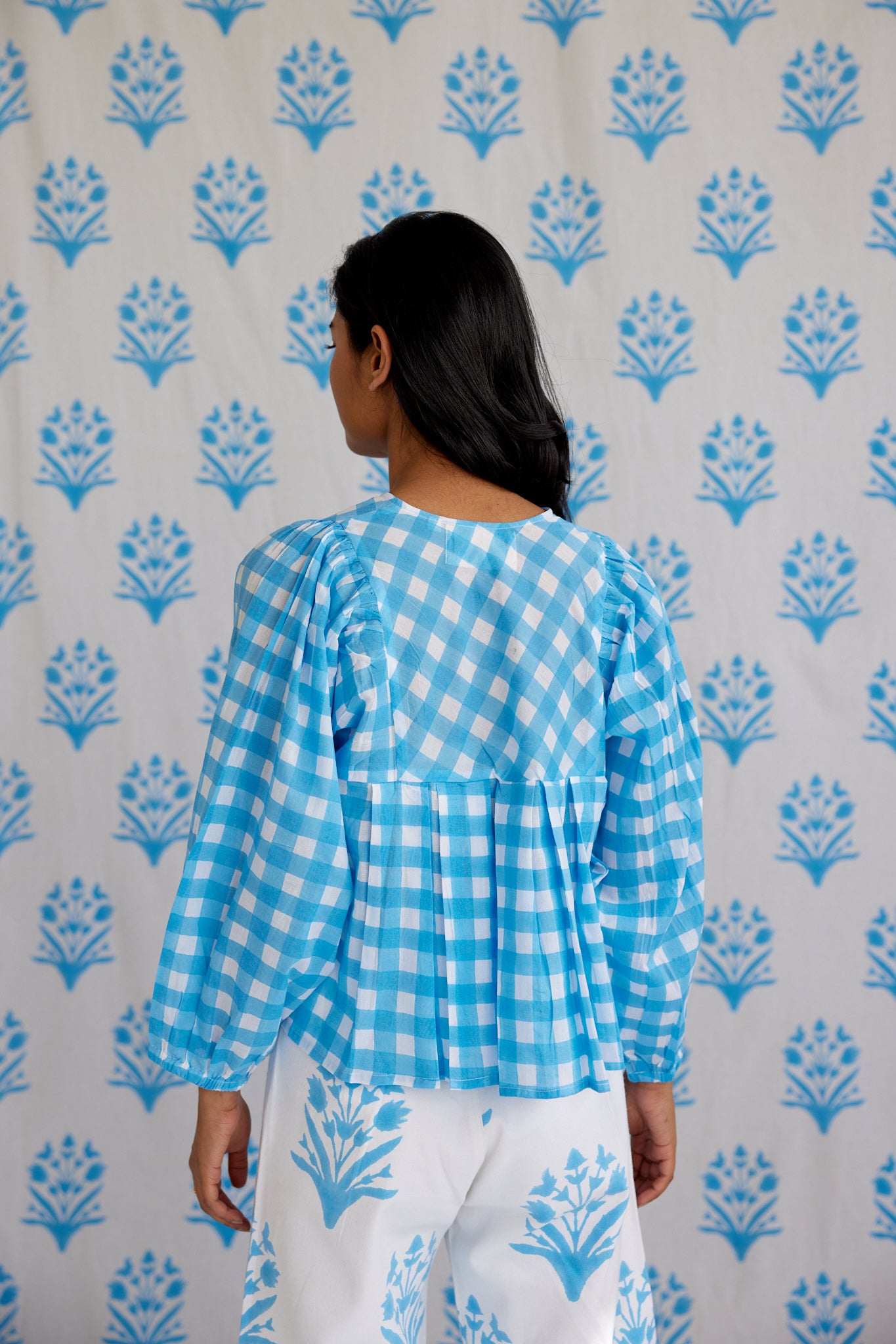 Eva Top in China Blue Gingham