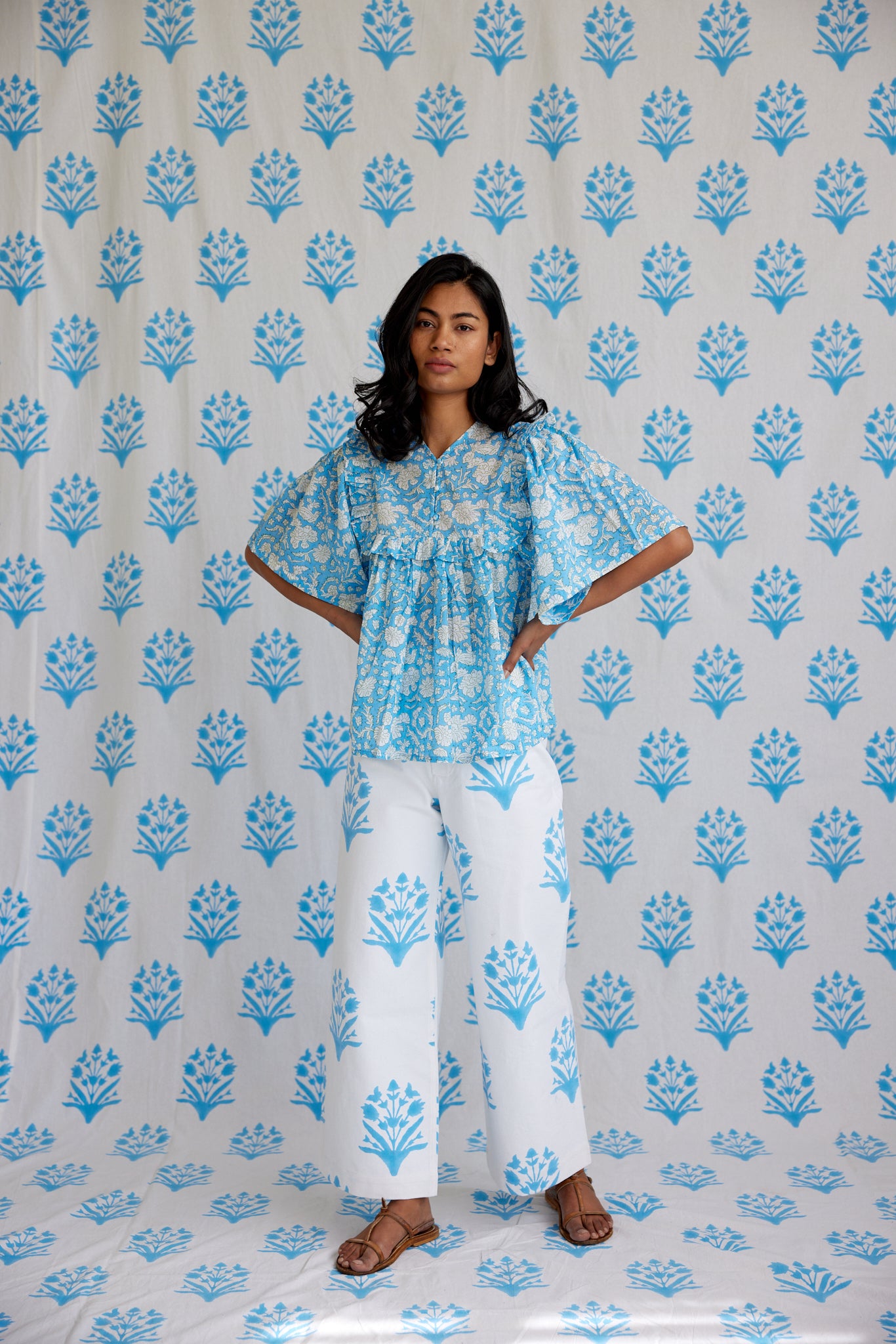Final Sale: Mary Jane Top in China Blue & Warm Grass
