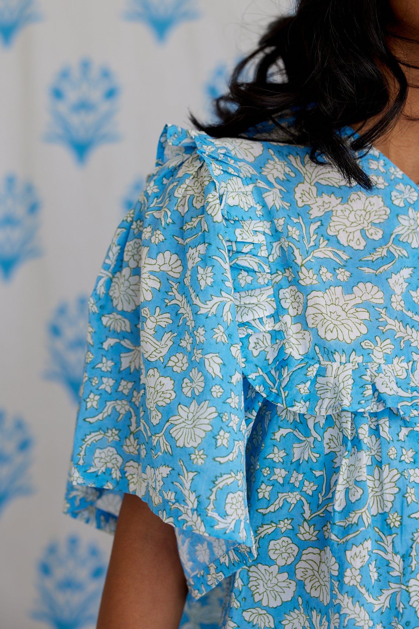 Final Sale: Mary Jane Top in China Blue & Warm Grass