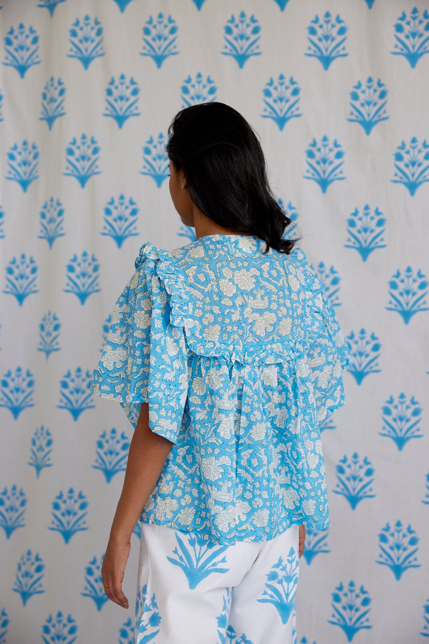 Final Sale: Mary Jane Top in China Blue & Warm Grass