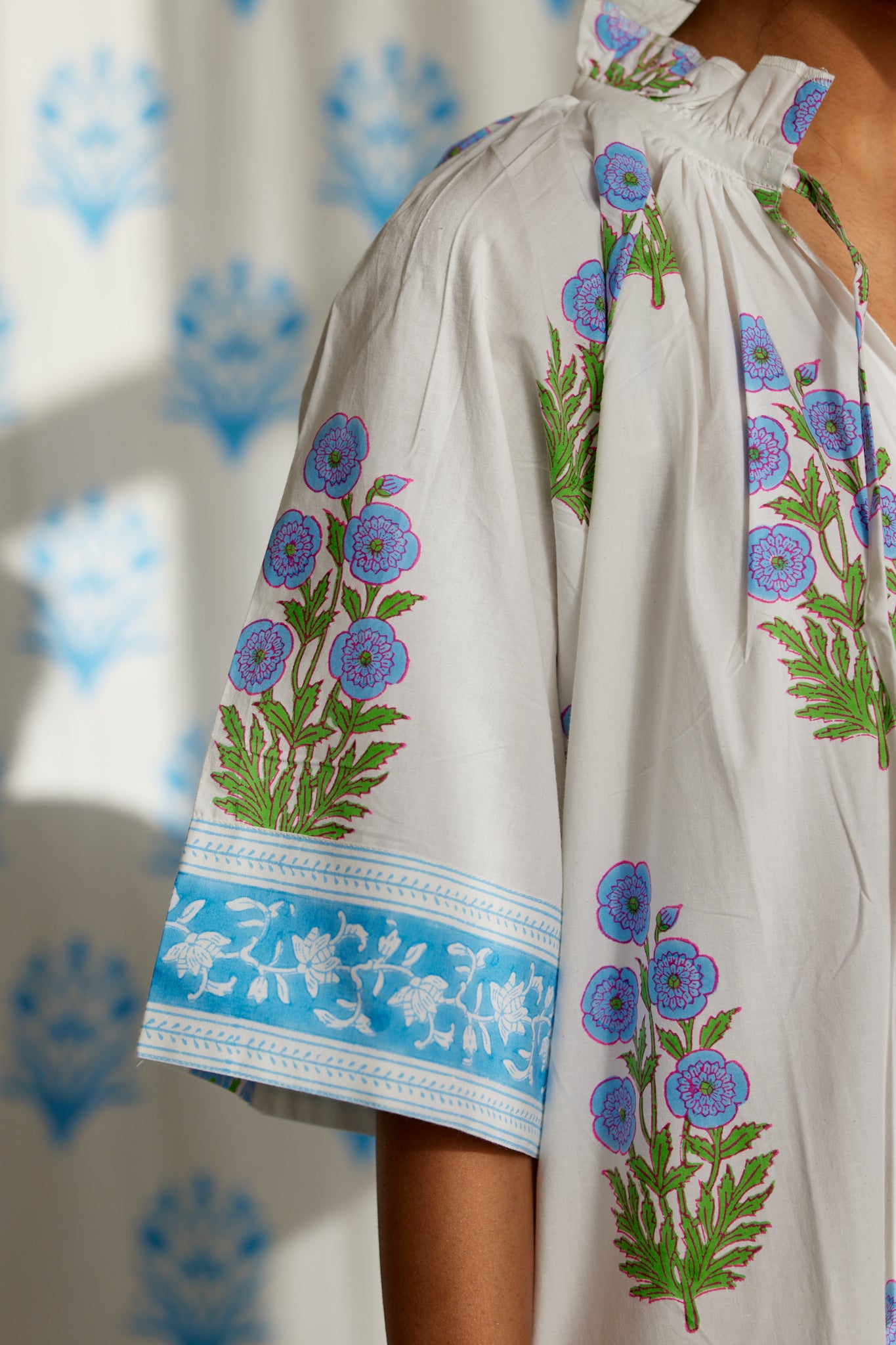 Final Sale: Yuva Dress in China Blue and Warm Grass