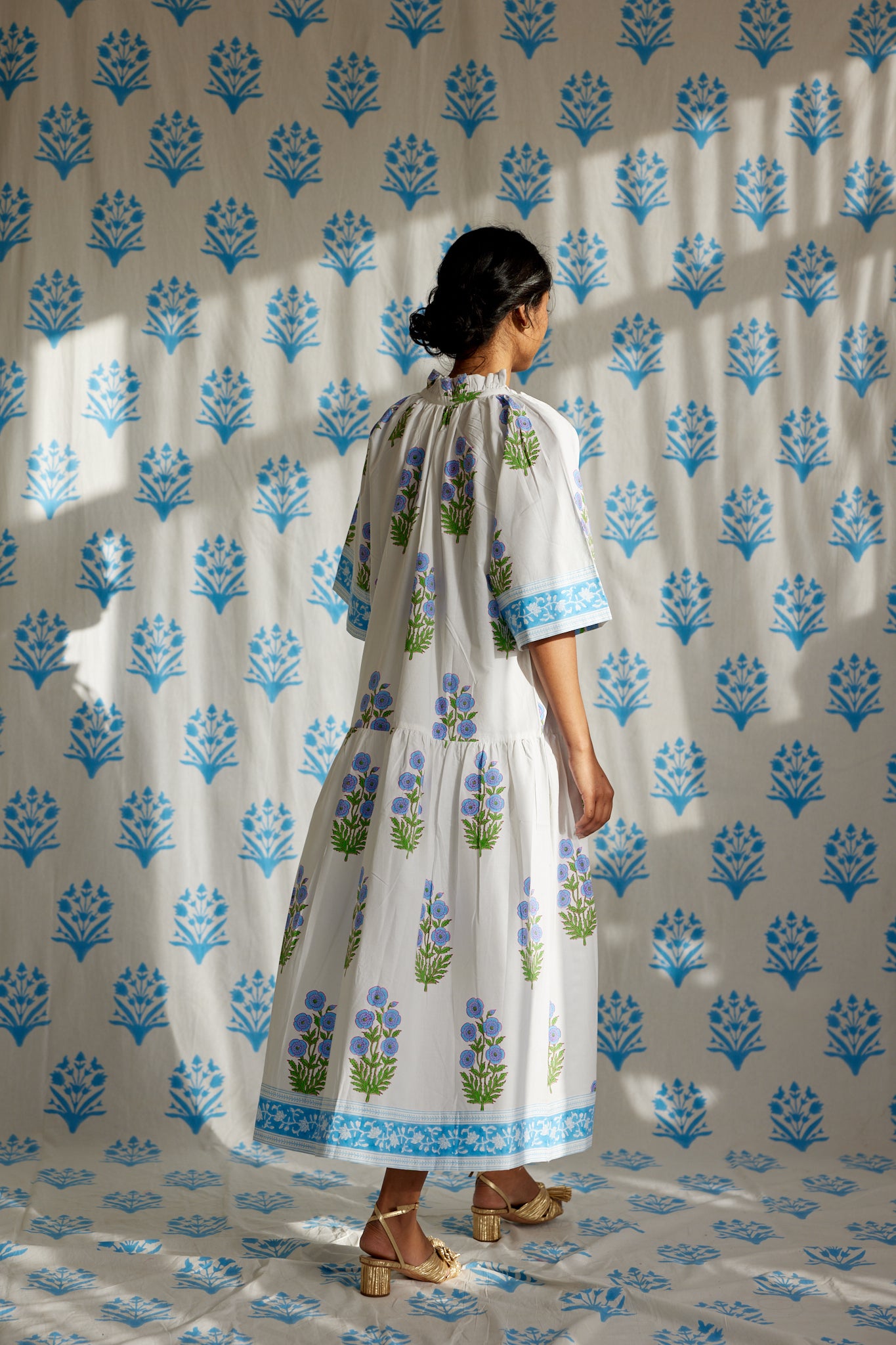 Final Sale: Yuva Dress in China Blue and Warm Grass
