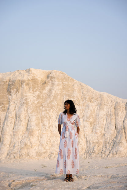 Emily Dress in Poppy Stamp & Thin Stripes