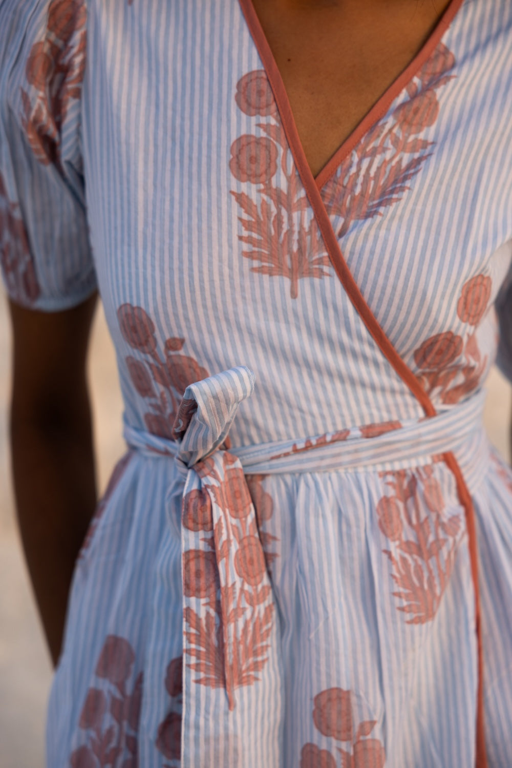 Emily Dress in Poppy Stamp & Thin Stripes