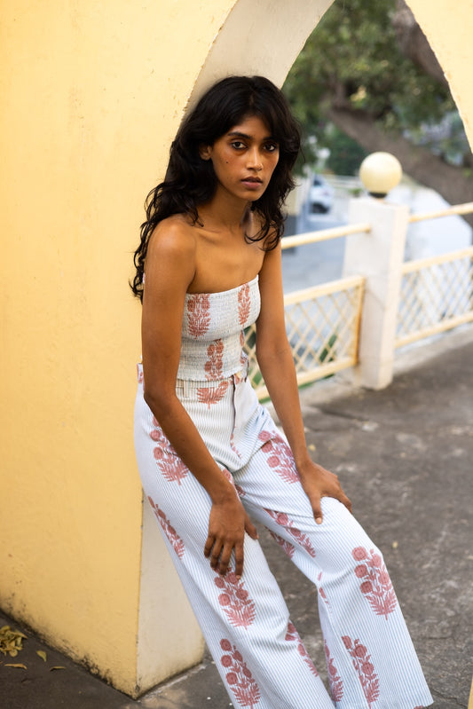 Disco Pants in Poppy Stamp & Thin Stripes