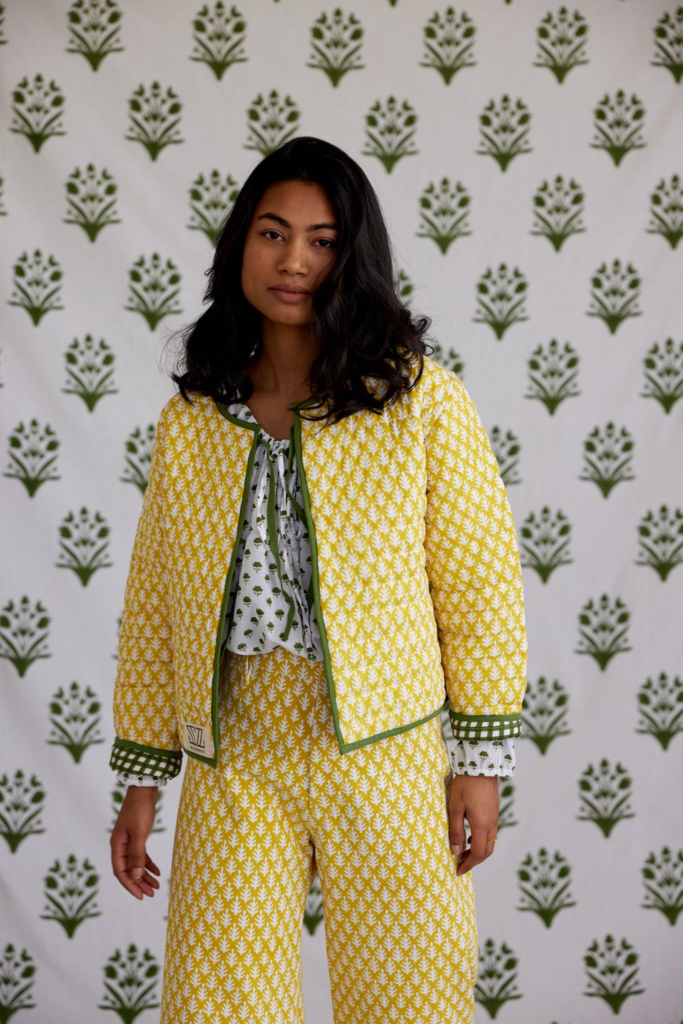 Reversible Quilted Jacket in Cornfield Yellow & Moss