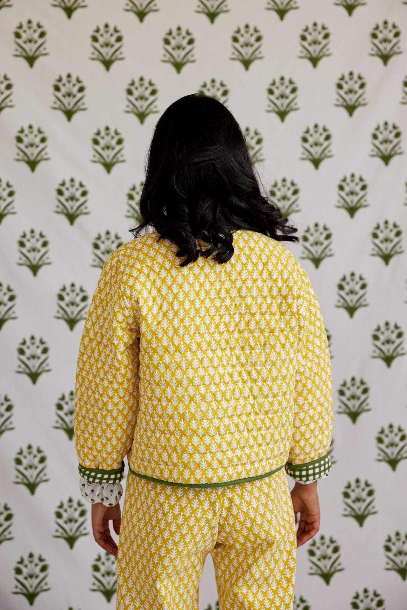 Reversible Quilted Jacket in Cornfield Yellow & Moss