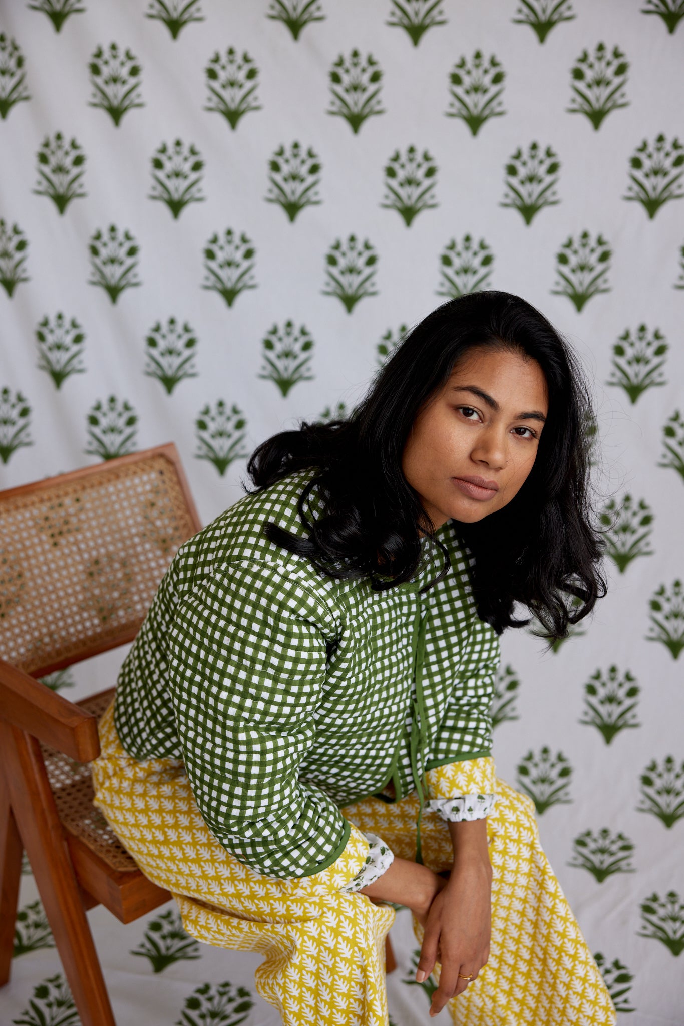 Reversible Quilted Jacket in Cornfield Yellow & Moss