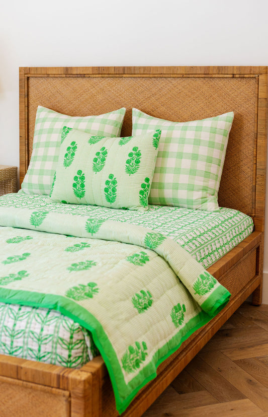 Razai Quilt in Poppy Stamp, Greenbriar