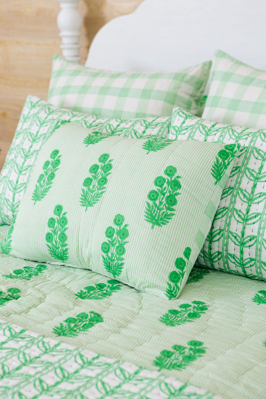 Standard Razai Sham in Poppy Stamp, Greenbriar