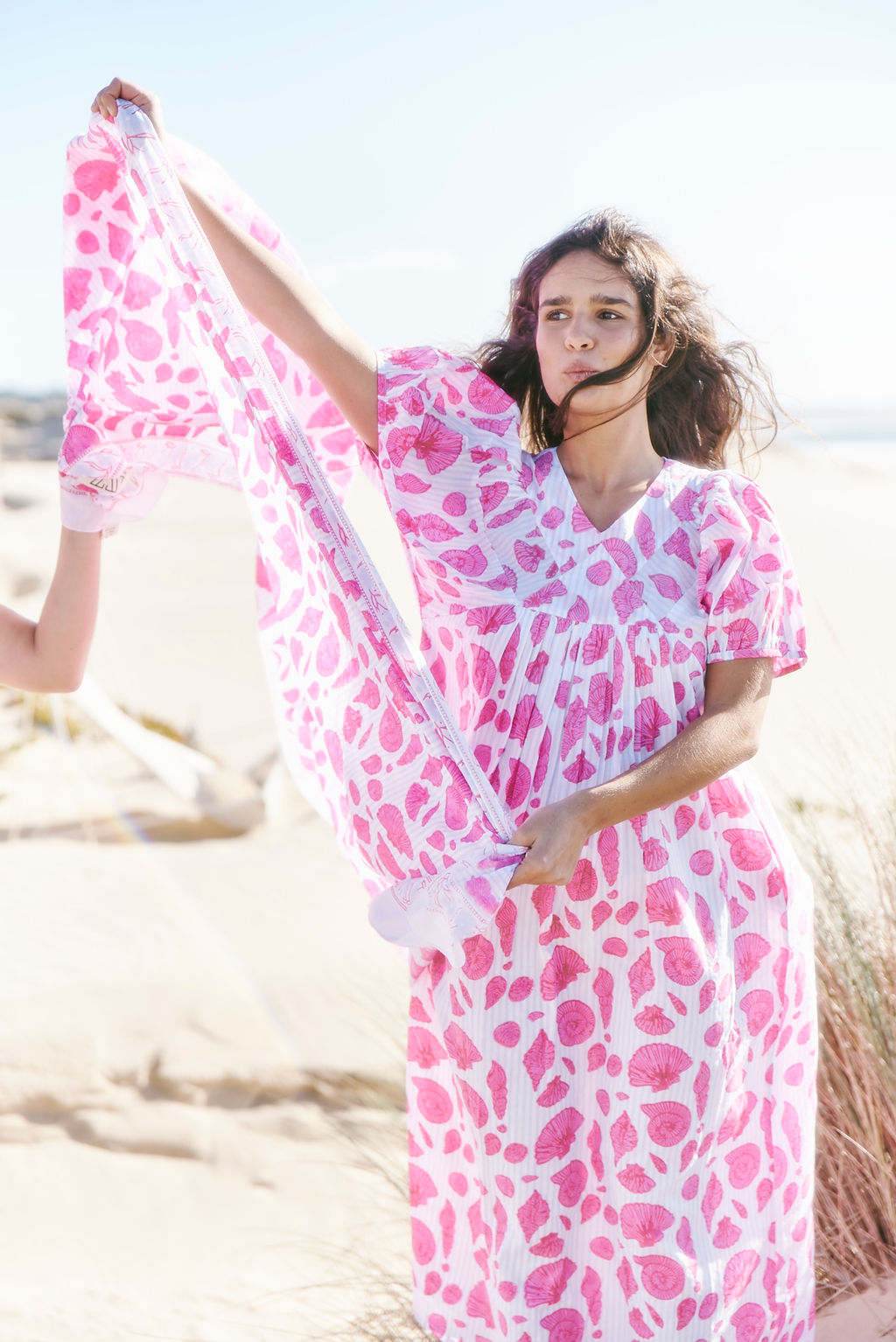 Sai Dress in Sea Shell on Thin Stripe