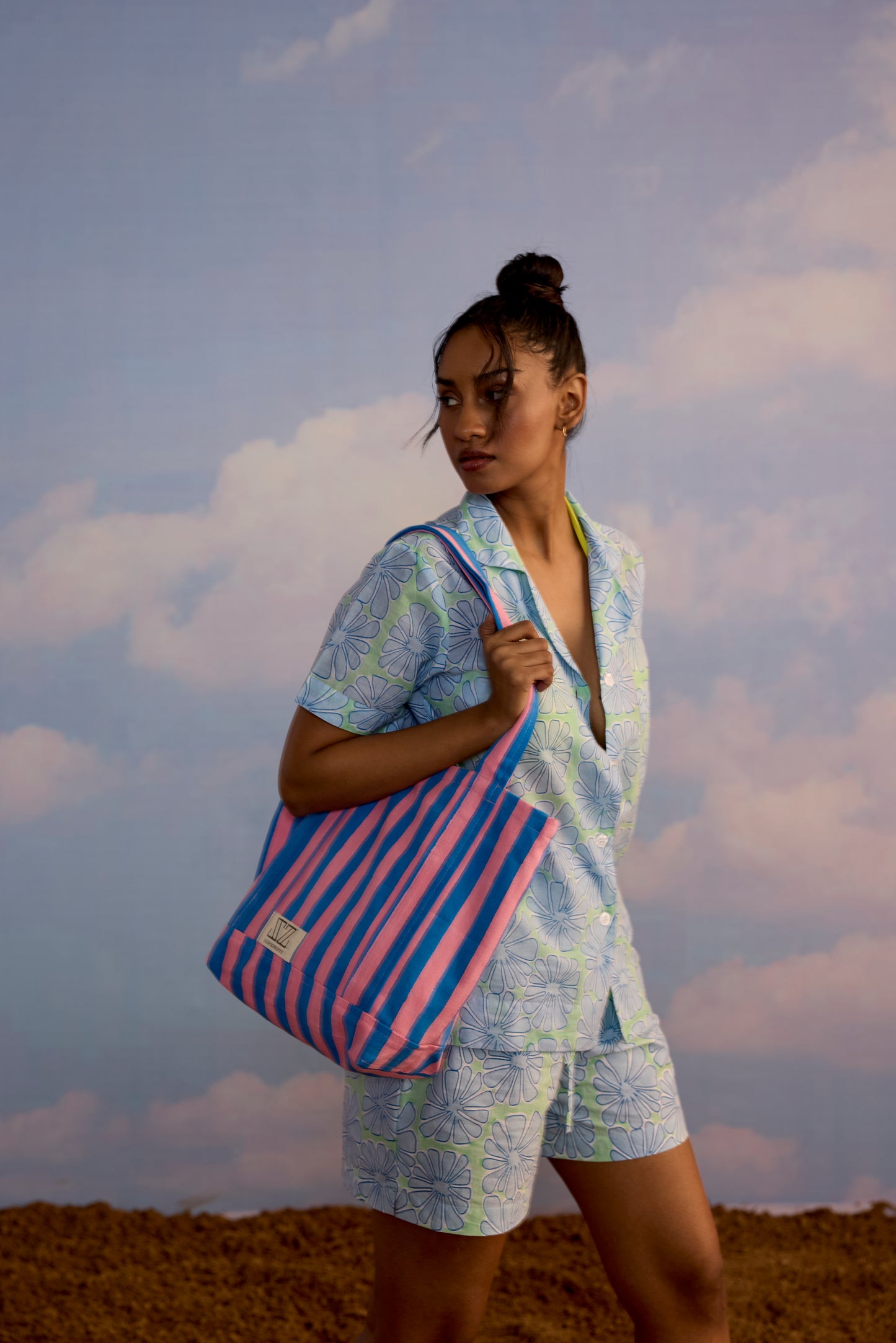 Small Tote in Double Thick Stripe