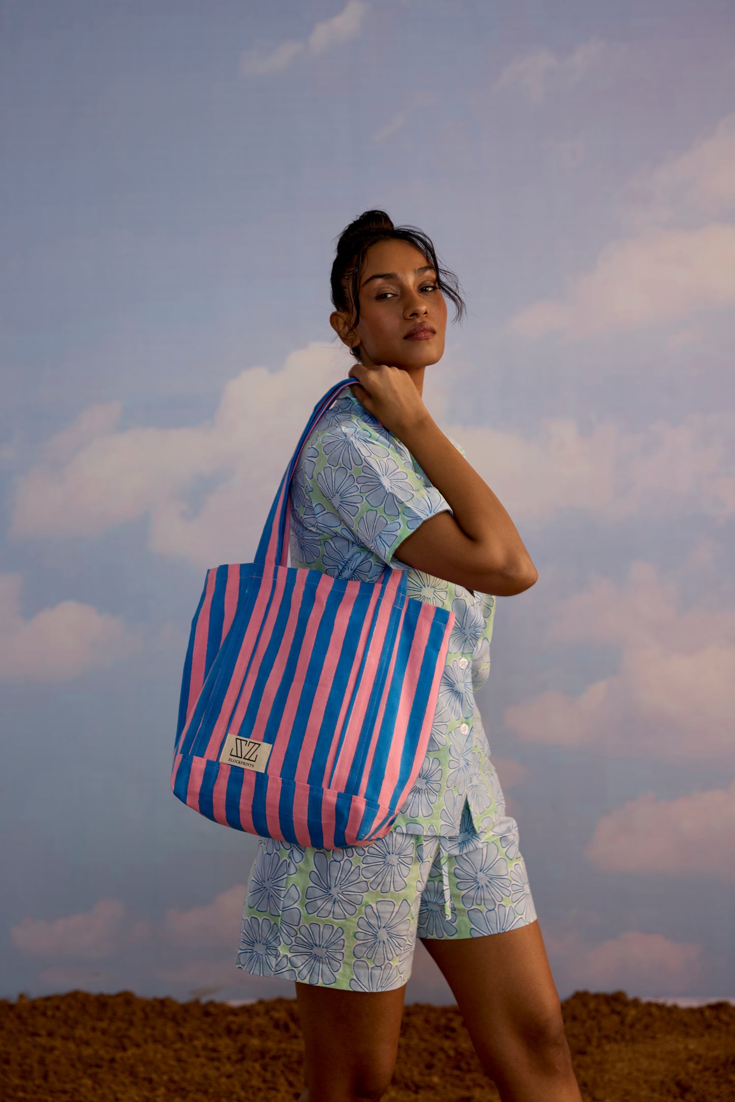 Small Tote in Double Thick Stripe