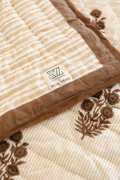 Razai Quilt in Poppy Stamp, Chicory Coffee & Almond Bluff