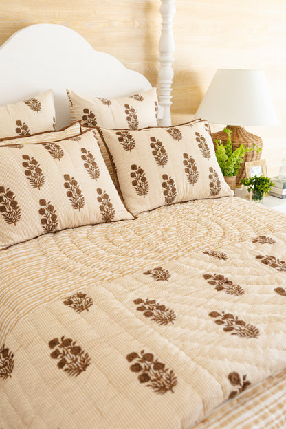 Razai Quilt in Poppy Stamp, Chicory Coffee & Almond Bluff