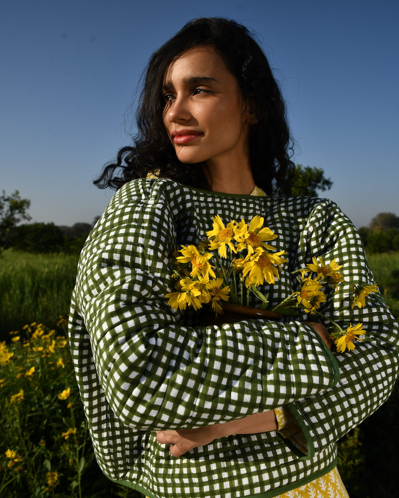 Reversible Quilted Jacket in Cornfield Yellow & Moss