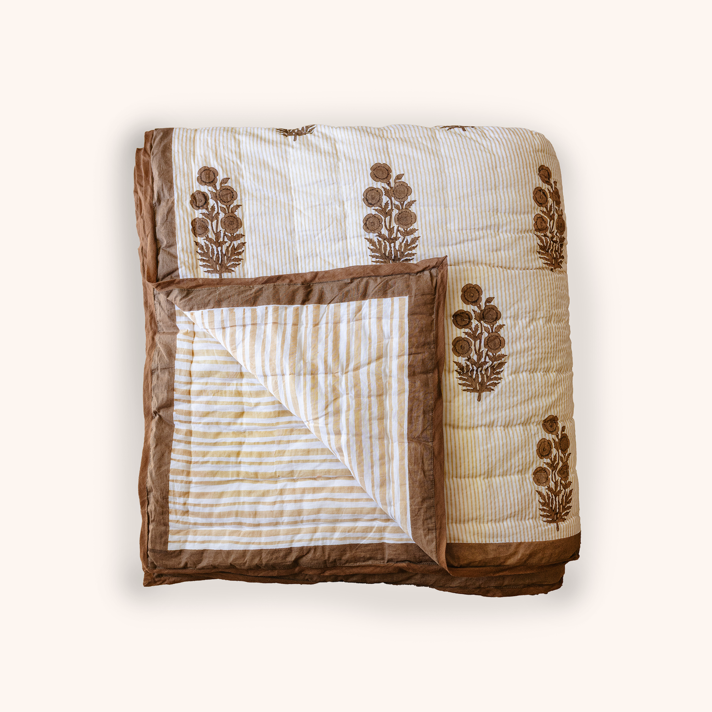 Razai Quilt in Poppy Stamp, Chicory Coffee & Almond Bluff