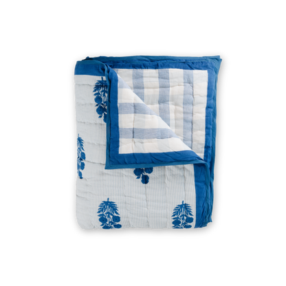 Razai Quilt in Poppy Stamp, Directoire Blue