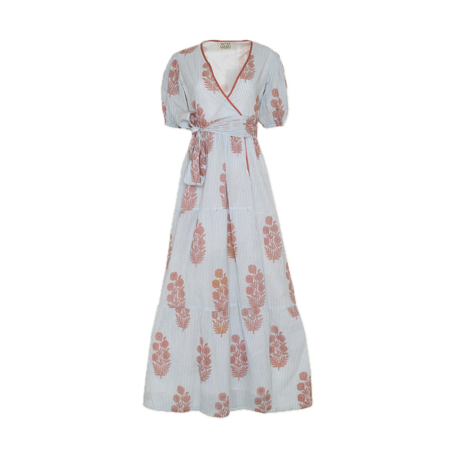 Emily Dress in Poppy Stamp & Thin Stripes