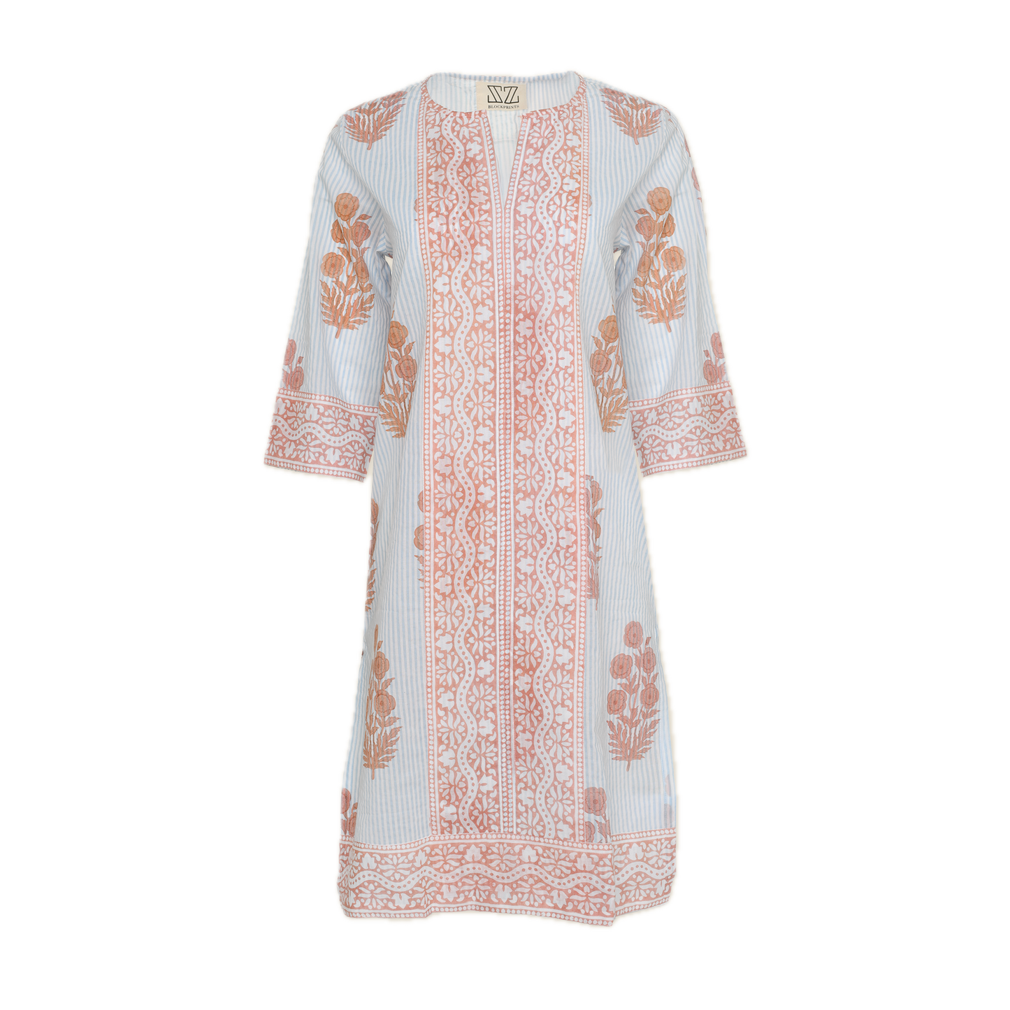Long Kurta in Poppy Stamp & Thin Stripes