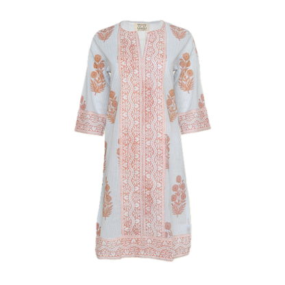Long Kurta in Poppy Stamp & Thin Stripes