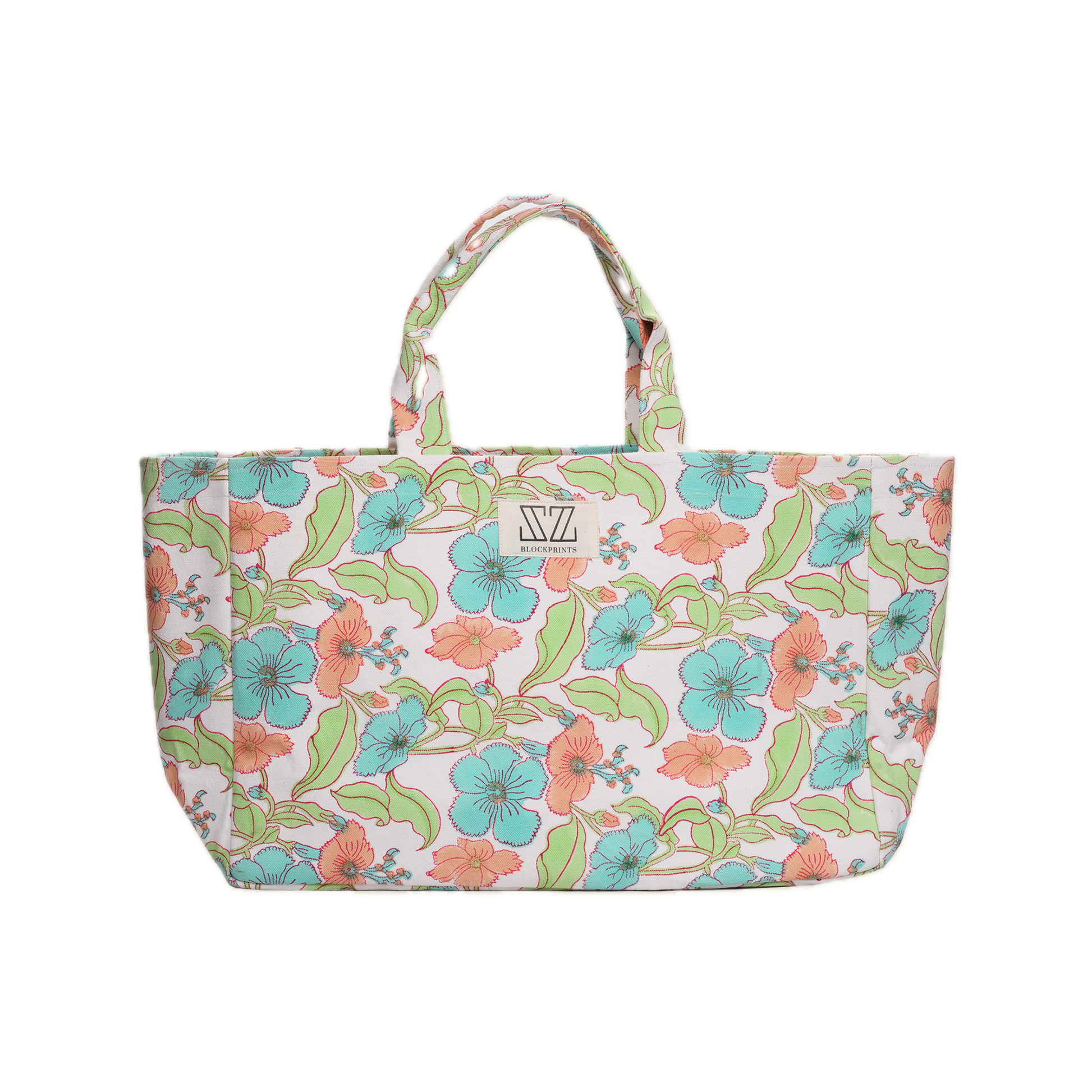 SZ BLOCKPRINTS Small Tote トートバッグ 花柄 Flower Shopper Tote in Flower Power Print | SZ Blockprints – SZ