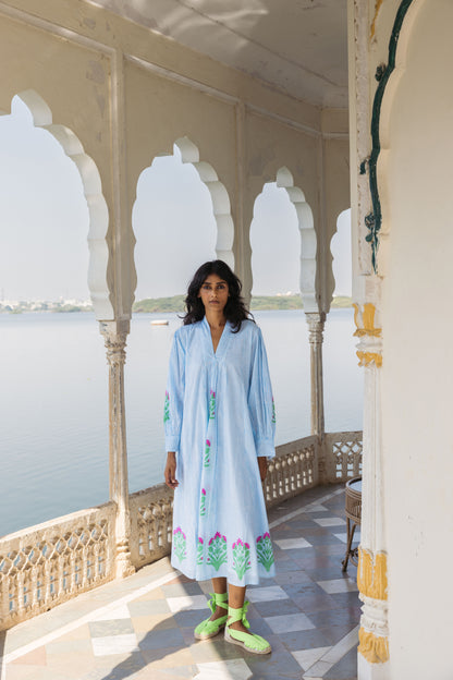 Final Sale: Leo Dress in Palladio Garden & Thin Stripes