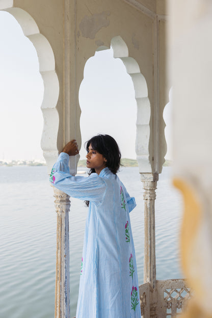 Final Sale: Leo Dress in Palladio Garden & Thin Stripes