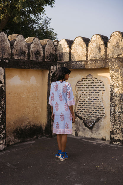 Long Kurta in Poppy Stamp & Thin Stripes