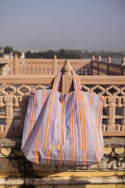 Oversized Tote in Seaside Stripes