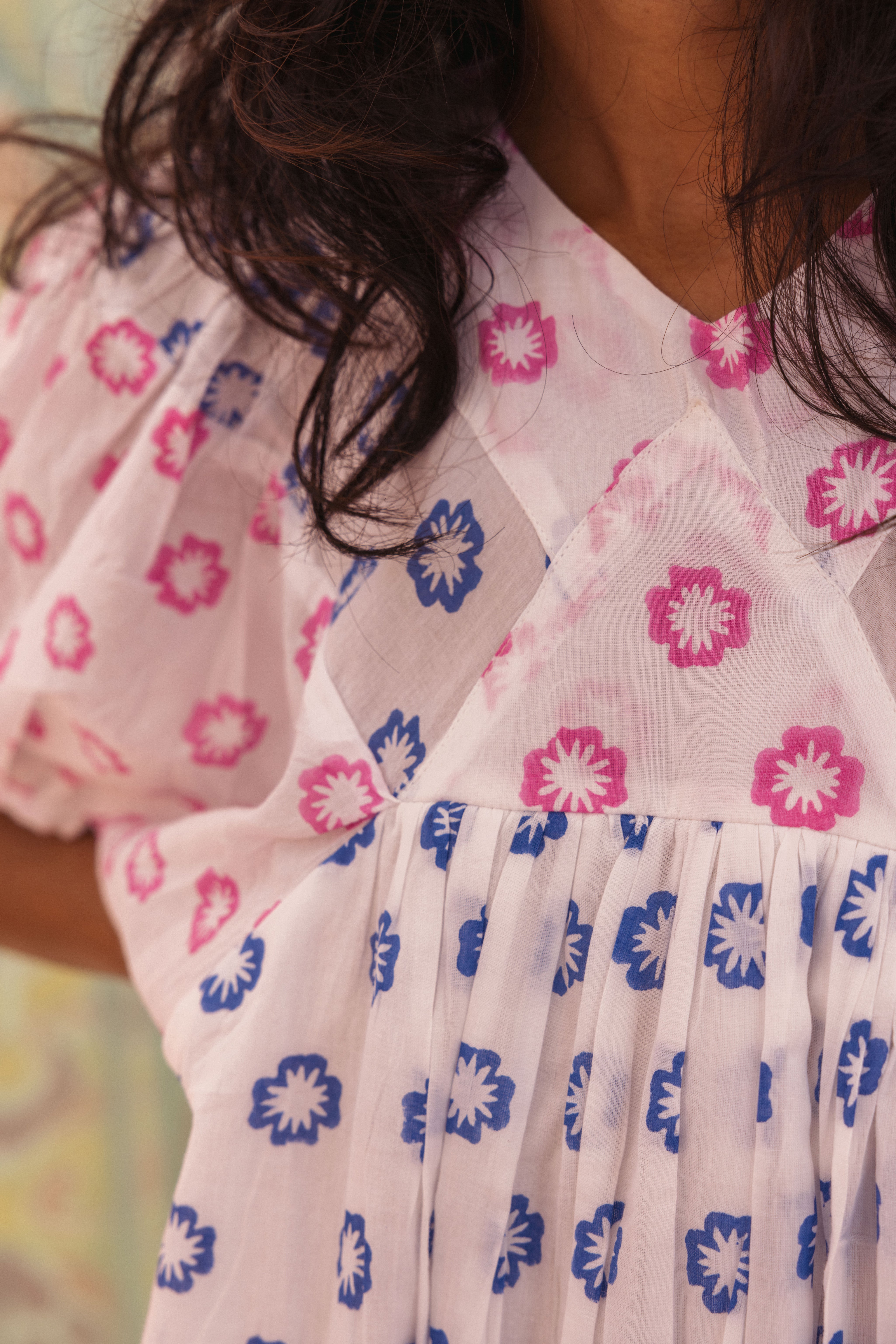 Sai Dress in Palladio Garden & Thin Stripes | SZ Blockprints