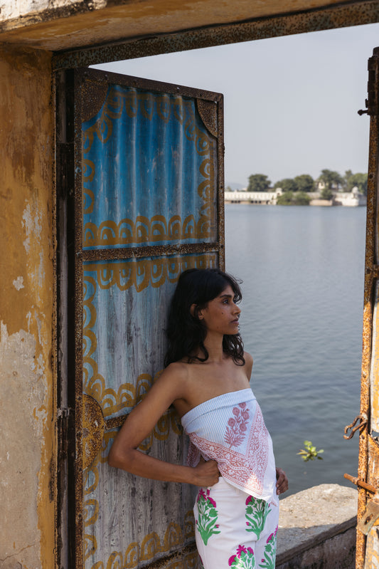 Sarong in Poppy Stamp & Thin Stripes